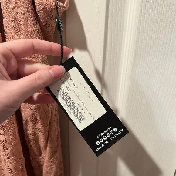 Blush Pink Club London Halter Lace Maxi Maternity Dress with Keyhole Cutout - Picture 3 of 4